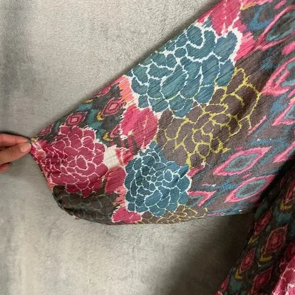 Fig And Flowers Top Womens 3X Pink Floral Long Sleeve Lightweight Boho Cottage - Picture 4 of 13